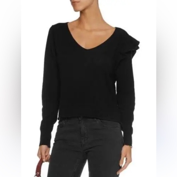 John + Jenn Womens Black Textured Ruffle V-Neck Sweater Size Small Chic Comfy - Picture 8 of 8